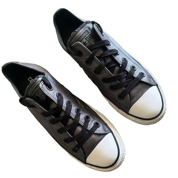 CONVERSE All Star Metallic Gray Leather Chuck Taylor Sneakers 544924C Shoes Sz 8 - Picture 2 of 12